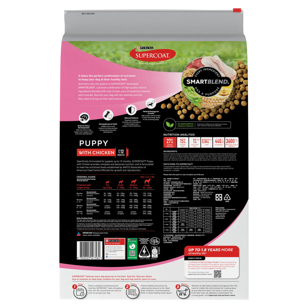 Supercoat Puppy Chicken Dry Dog Food 18kg for Optimal Growth & Health