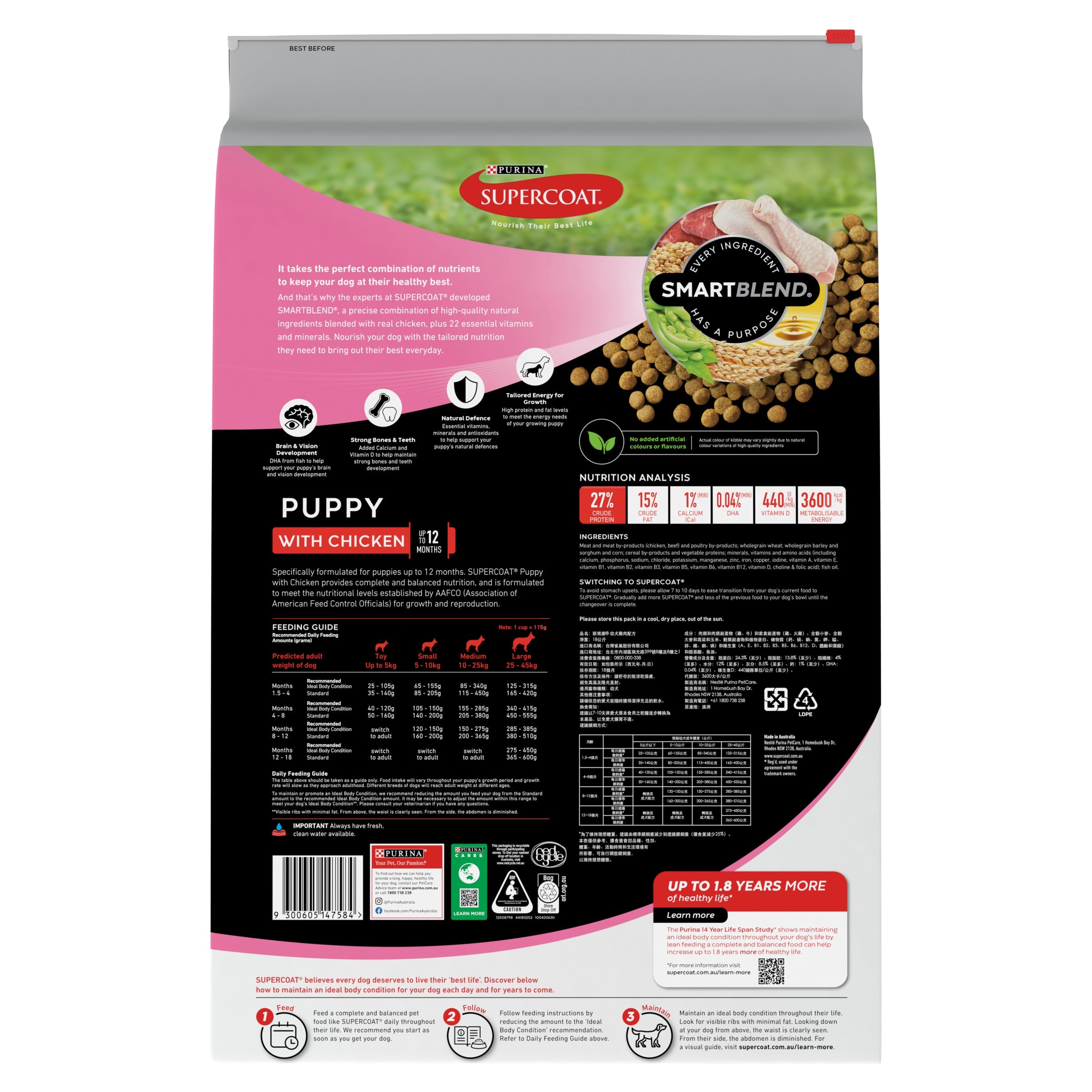 Supercoat Puppy Chicken Dry Dog Food 18kg for Optimal Growth & Health