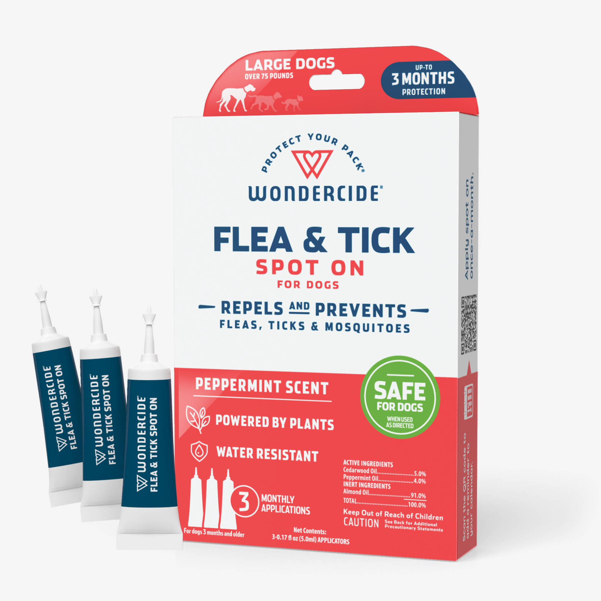 Wondercide Natural Peppermint Flea & Tick Spot On: 3-Month Protection for Pets