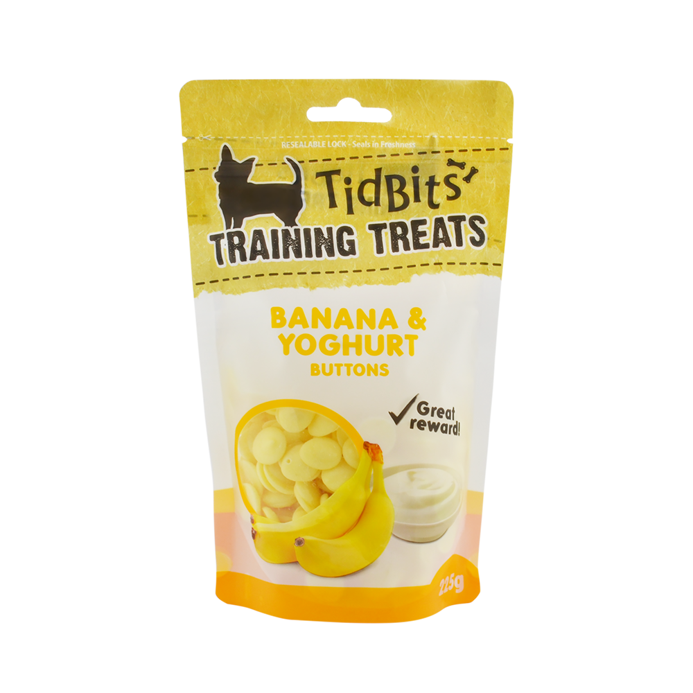 TidBits Delicious Banana Yoghurt Dog Training Buttons Healthy Probiotic Treats